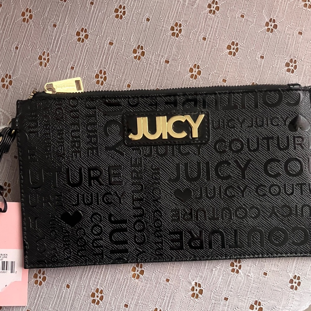 Juicy Couture Embossed Black Pouch wristlet - Picture 2 of 6